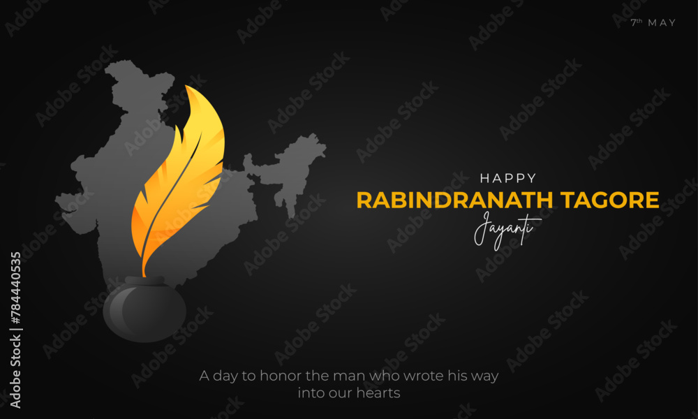 Happy Rabindranath Tagore Jayanti Banner and Greetings. Birthday of ...