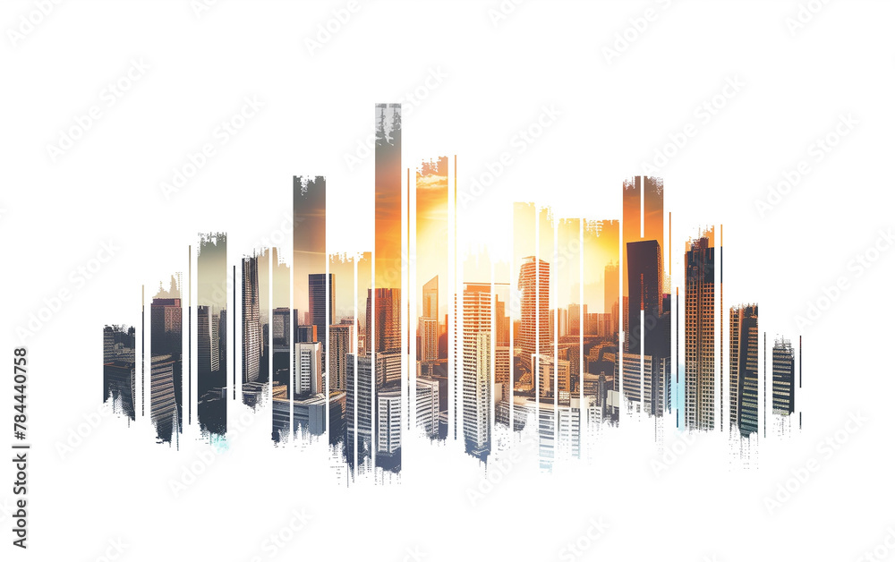 Bar Graph Merging with Urban City Skyline Silhouette, White Background - business analysis, city growth, market analysis, investment opportunities. Bar Graph Merging with Urban City Skyline Silhouette, White Background - business analysis, city growth, market analysis, investment opportunities.