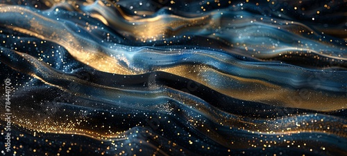 abstract glitter background. blue, gold and black. banner. generative ai photo