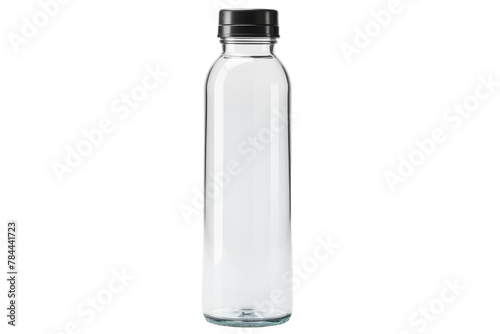 Midnight Elixir: Clear Glass Bottle With Black Lid. On White or PNG Transparent Background.
