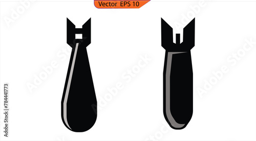 Vector illustration of aerial bombs flying down. Bomb icon. Air bomb, symbol of war, bombardment or explosion. Powerful offensive weapon. 