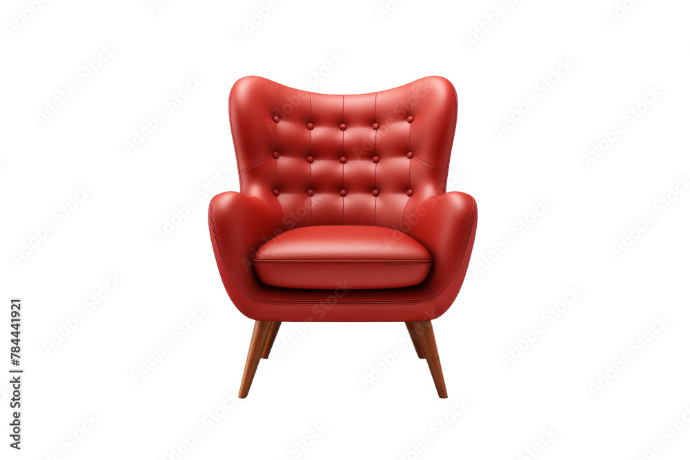 Crimson Throne: A Red Leather Chair With Wooden Legs. On White or PNG Transparent Background. Crimson Throne: A Red Leather Chair With Wooden Legs. On White or PNG Transparent Background.