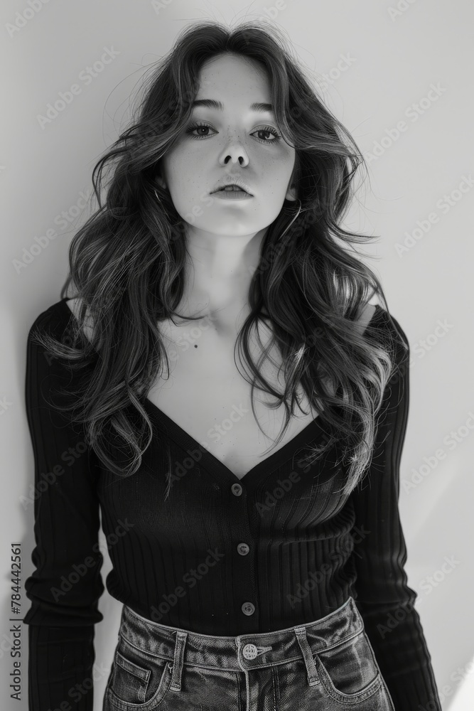Fototapeta premium Woman standing in front of white wall