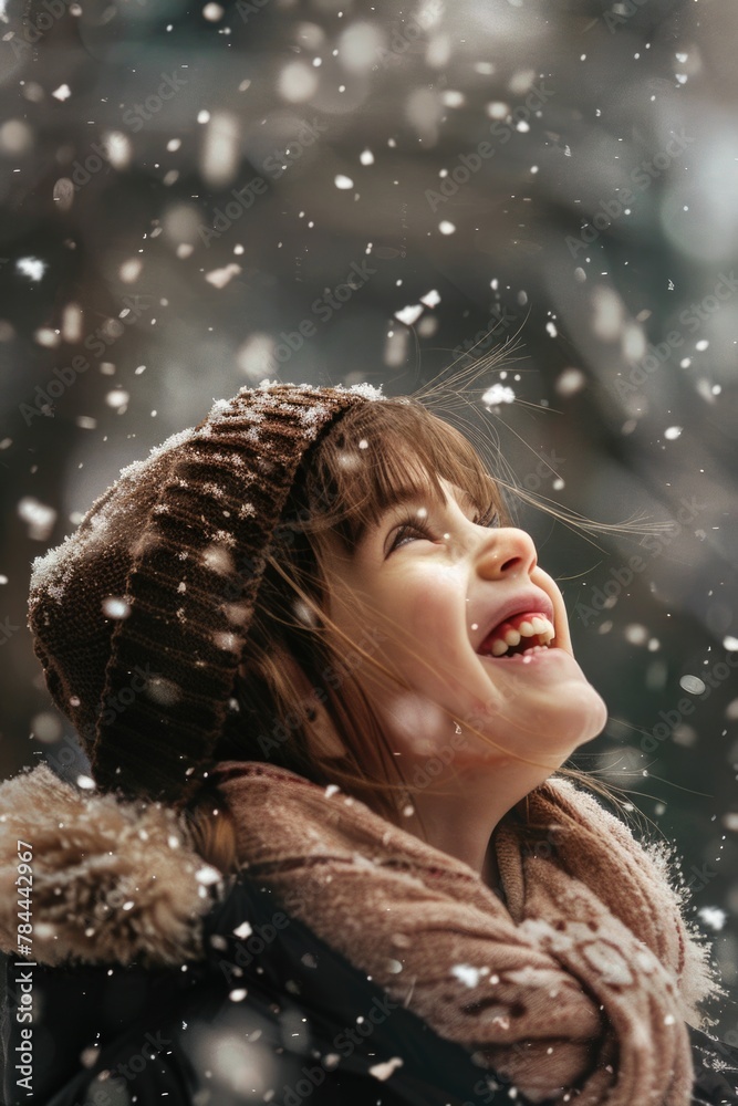 A joyful young girl playing in the snow. Ideal for winter-themed designs A joyful young girl playing in the snow. Ideal for winter-themed designs