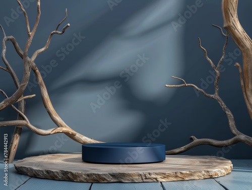 Empty product podium with midnight blue oval