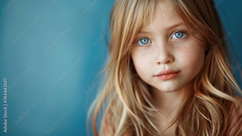 Close-up portrait of a young girl with freckles. Ideal for family and children's themes