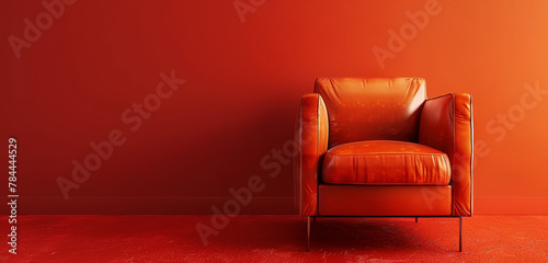 Modern chair against a bold red background in a minimalist style.