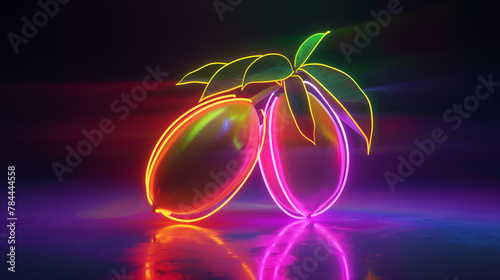 Tropical mango fruit in a neon setting.