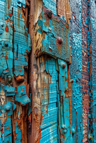 Close up of a door with peeling paint