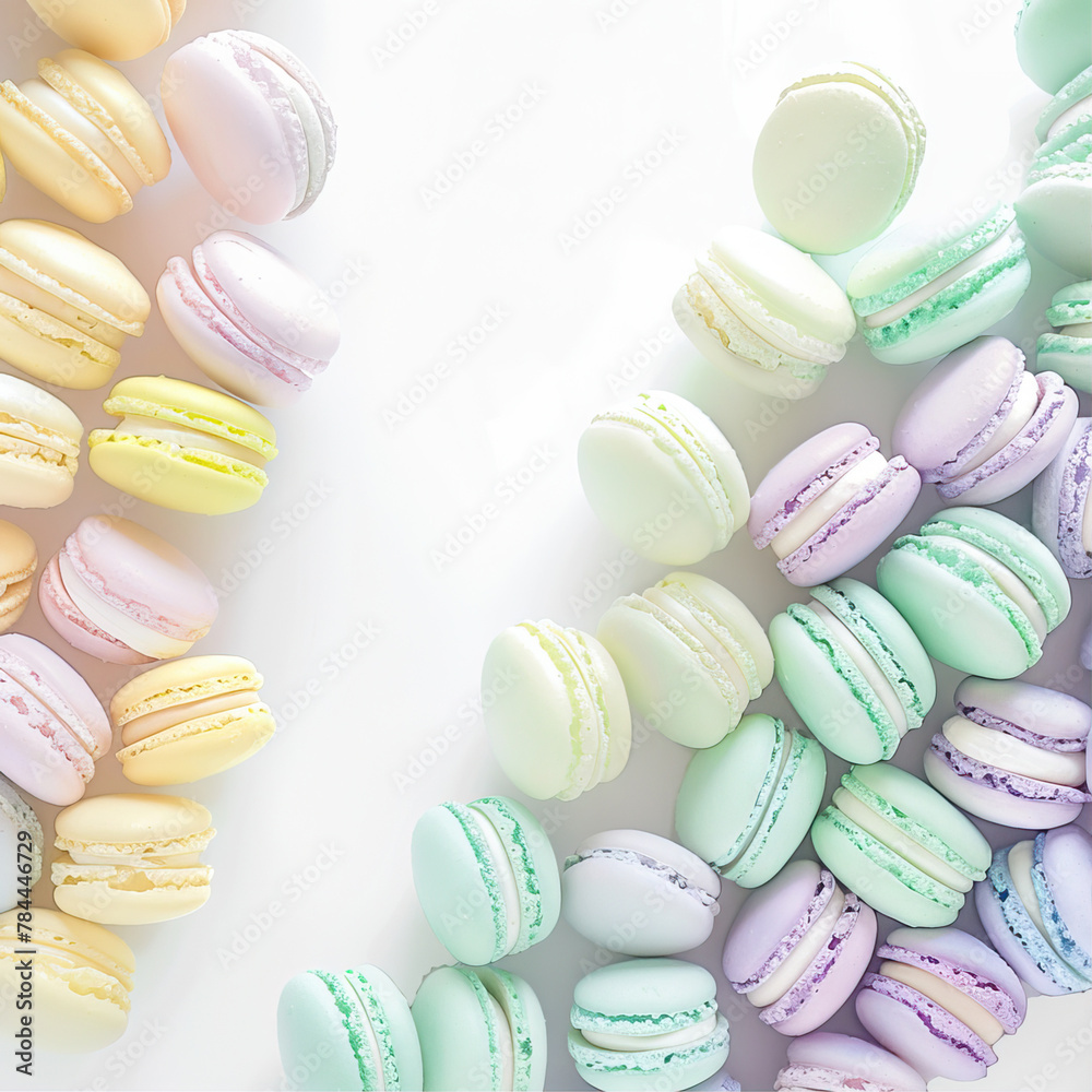 Multi-colored macarons on a white background
