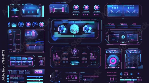 Frames and panels for game online streaming in futuristic style, isolated on black background with overlay videos and menus.