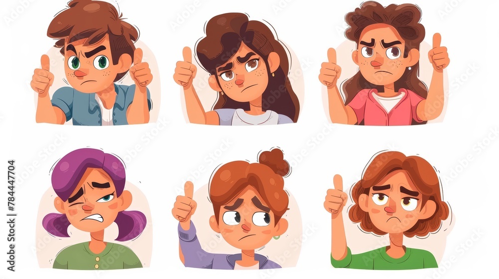 Negative emotion and negative gestures, isolated on white background, people with thumbs down, disagree and ignore. Negative emotion and negative gestures, isolated on white background, people with thumbs down, disagree and ignore.