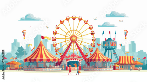 Magical carnival with rides powered by wishes 2d flat