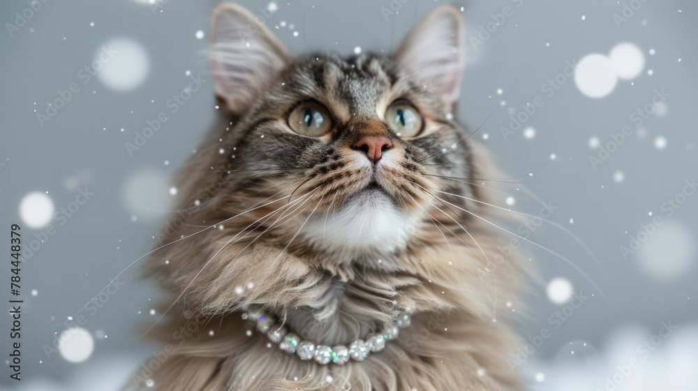 Fashion beauty cat is wearing necklace. Pretty cat wears jewelry. Fashion beauty cat is wearing necklace. Pretty cat wears jewelry.