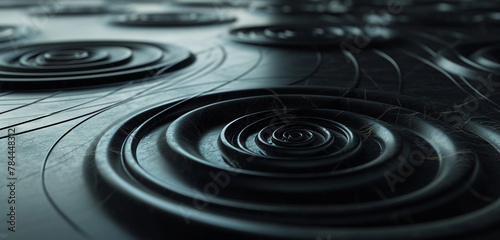  Ethereal circles dancing in harmony on a sophisticated geometric black surface