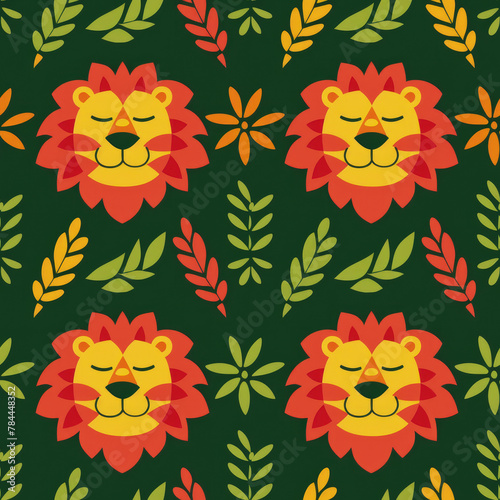 cute rasta lion using the colors red, gold, and green in a seamless pattern photo