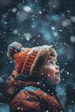 A little boy wearing a hat and jacket in the snow. Ideal for winter and outdoor activities