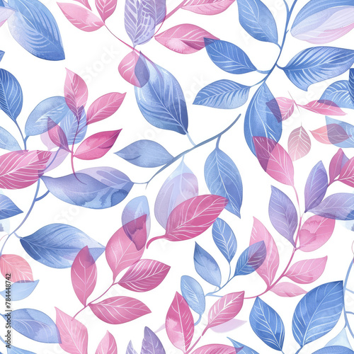 A blue and pink leafy pattern with a white background. The blue and pink colors give the impression of a peaceful and calming atmosphere