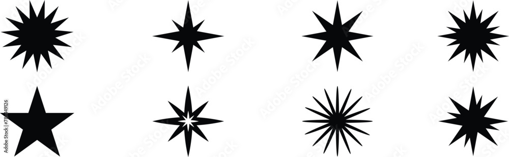 Stars set silhouette, black and white vector Stars set silhouette, black and white vector