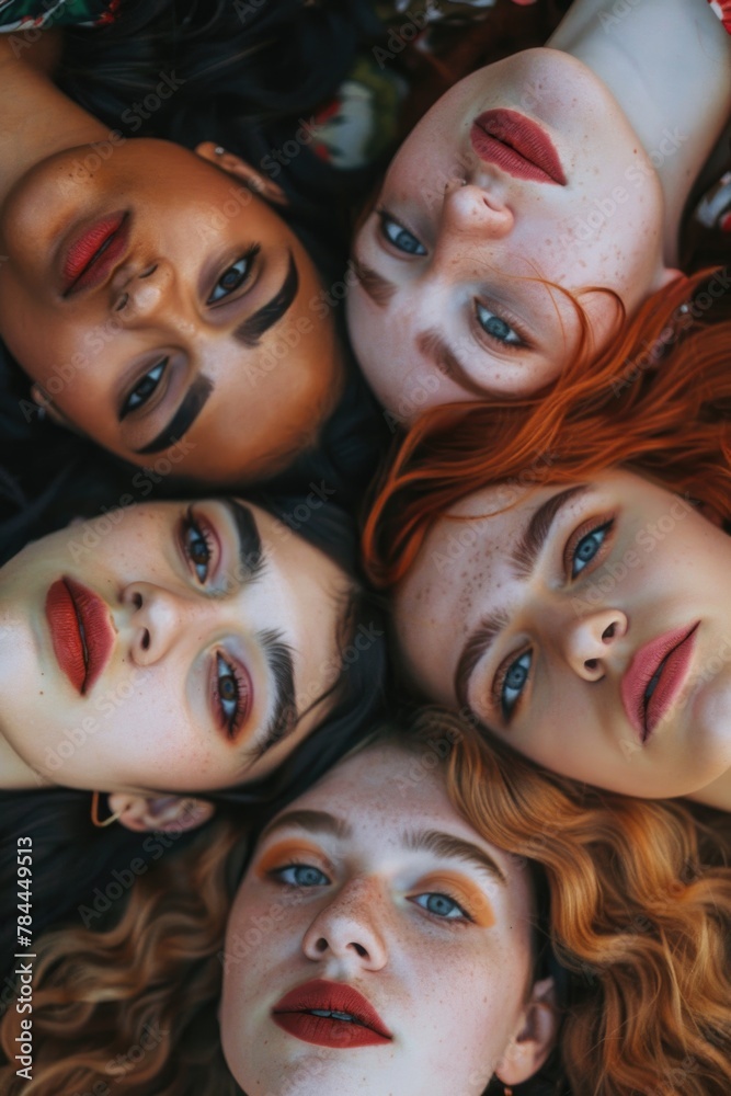 Obraz premium Group of women lying on top of each other, suitable for team building concepts