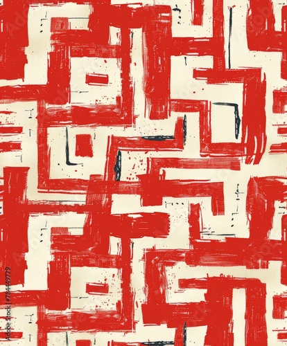 Red and white abstract painting on white background