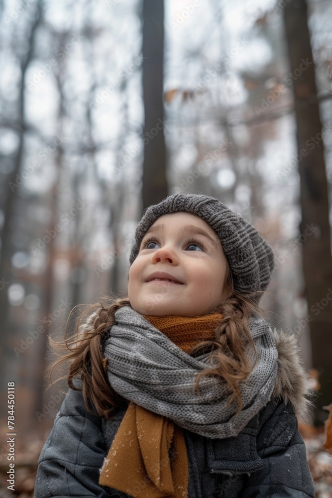 A little girl wearing a hat and scarf, suitable for winter themes A little girl wearing a hat and scarf, suitable for winter themes