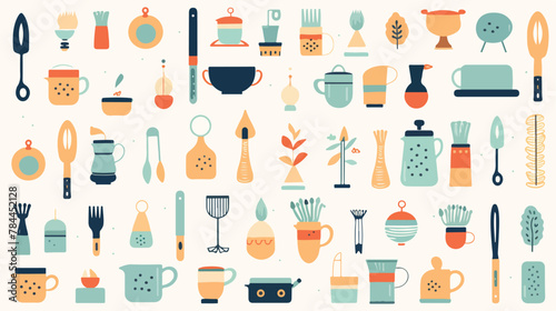 Many kitchen utensils decorated with a napkin desig photo