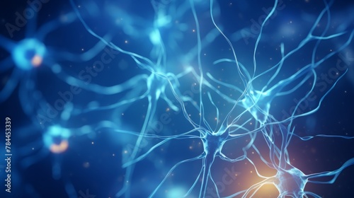 Exploring Intricacies of Nervous System: Neural Connections in Brain, Microscopic Insights on Dark Blue background.