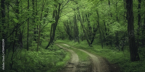 A dirt road in the middle of a forest, suitable for nature and travel concepts