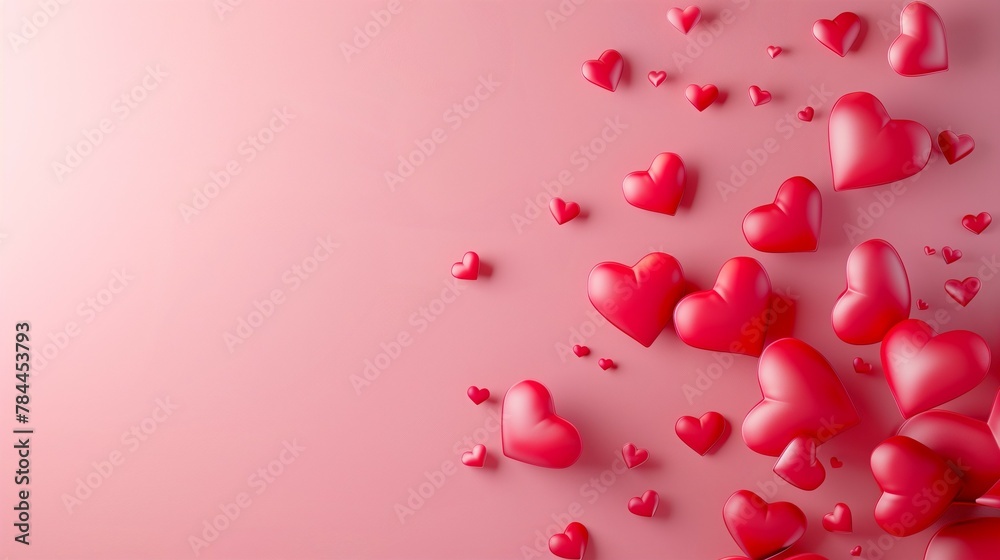 Banner background, with 3D red hearts, hearts on pink background