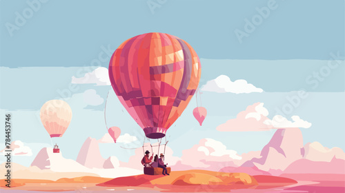 Men riding in a hot air balloon 2d flat cartoon vac