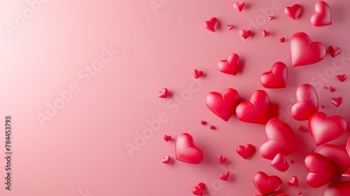 Banner background, with 3D red hearts, hearts on pink background © GMeta