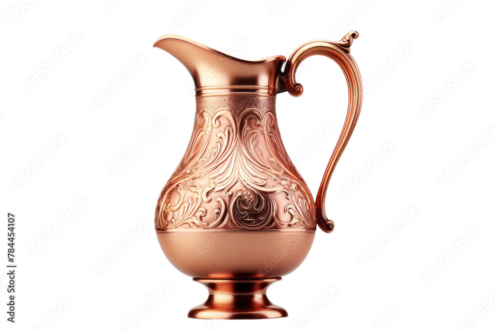 Shimmering Copper Elegance: Artisan Crafted Pitcher on White. On White or PNG Transparent Background.
