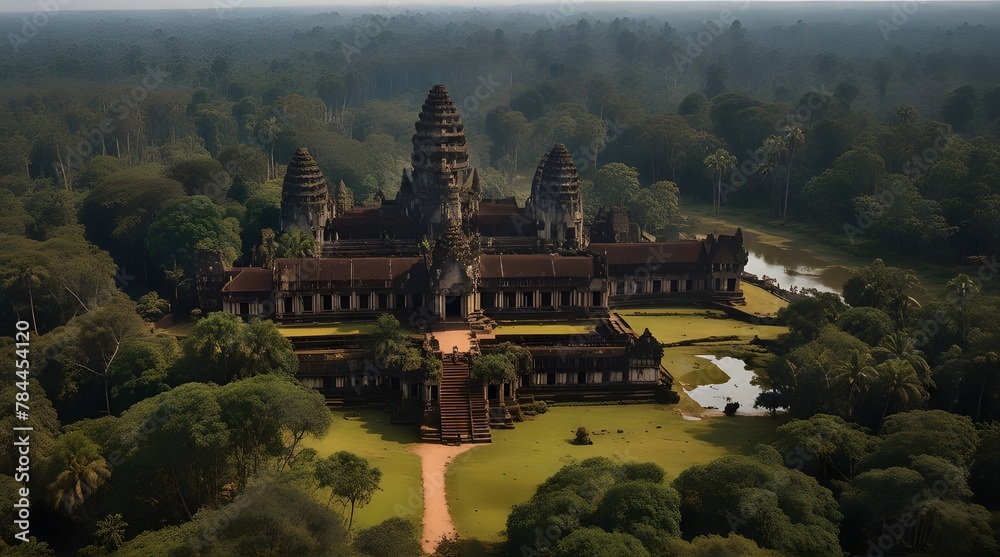 Angkor Wat in the middle of a tropical forest.generative.ai - obrazy, fototapety, plakaty 