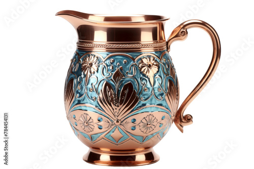 Elegant Blue and Gold Pitcher: A Glimpse of Luxury. On White or PNG Transparent Background.