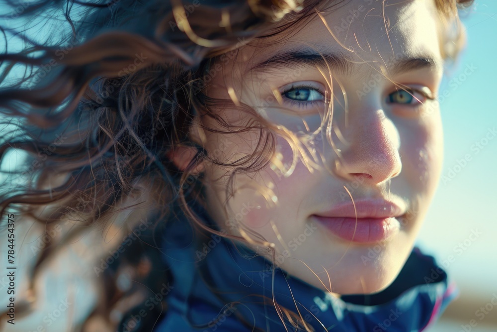 A portrait of a young girl with long hair and blue eyes. Perfect for various design projects A portrait of a young girl with long hair and blue eyes. Perfect for various design projects