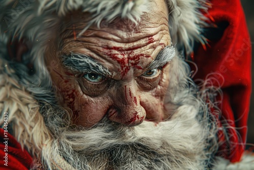 A close up of a person wearing a Santa suit. Perfect for Christmas-themed projects