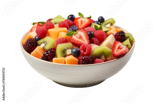 A Bountiful Collection: Overflowing White Bowl of Fresh, Colorful Fruits. On White or PNG Transparent Background.