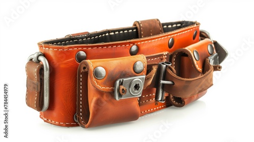 leather tool belt with tool pouch and two pockets, briefcase elegance travel strap equipment photo