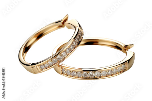 Eternal Elegance: A Pair of Gold Wedding Rings With Sparkling Diamonds. On White or PNG Transparent Background.