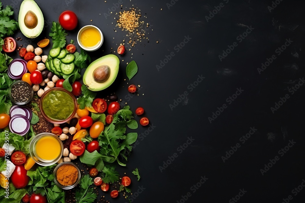 Set of ingredients for fresh vegetable salad, concept of diet and vegetarian nutrition, healthy lifestyle, top view with copyspace for tex
Set of ingredients for fresh vegetable salad, concept of diet and vegetarian nutrition, healthy lifestyle, top view with copyspace for tex