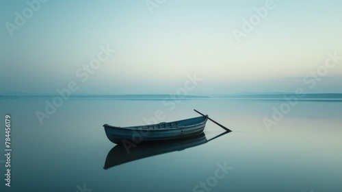 boat on the water, calm sea state or no sea swell, no wind, no waves photo