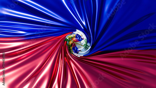Majestic Red and Blue Swirl: Haiti Flags Spiraling Silk Reflection