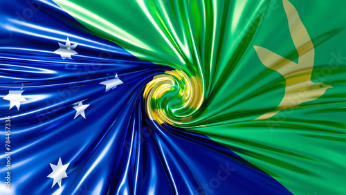 Spiraling Festivity: Christmas Island Flag in Swirling Green and Blue Hues