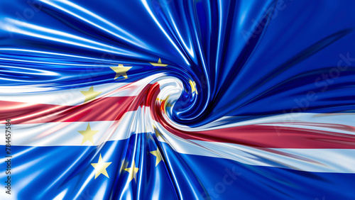 Gleaming Silk Swirls of Cape Verdean Flag with Golden Stars and Stripes photo