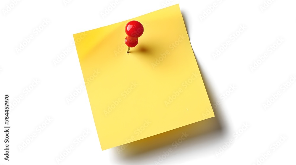Bright yellow sticky note with a red push pin on white background. Simple and clean design for reminder and note-taking concepts. AI Bright yellow sticky note with a red push pin on white background. Simple and clean design for reminder and note-taking concepts. AI