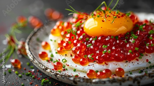  red caviar dotting it, a yellow egg perched atop © Igor