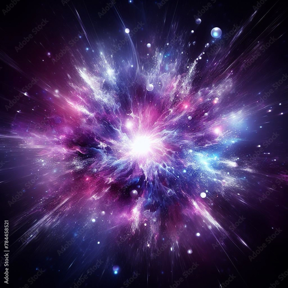 Fototapeta premium Abstract pink purple explosion star with glow and cosmic energy release