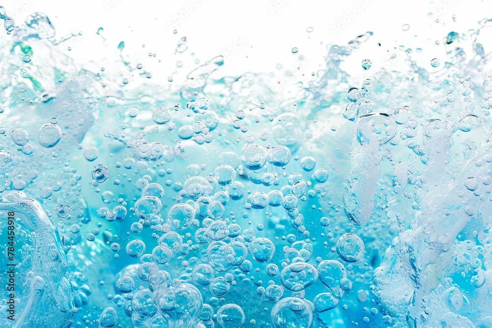 Fresh blue water with water bubbles background on white background. generative ai Fresh blue water with water bubbles background on white background. generative ai