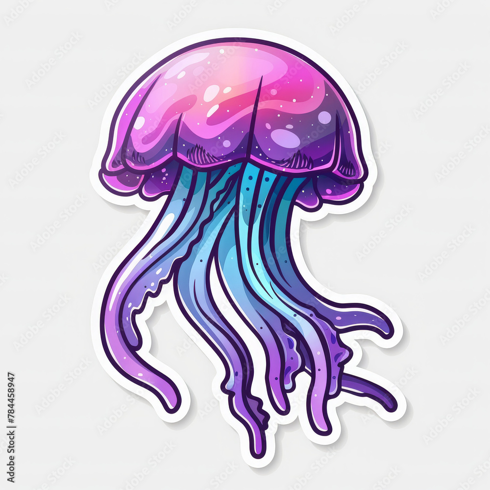 sticker cartoon of Jellyfish, white background (Generative Ai) sticker cartoon of Jellyfish, white background (Generative Ai)